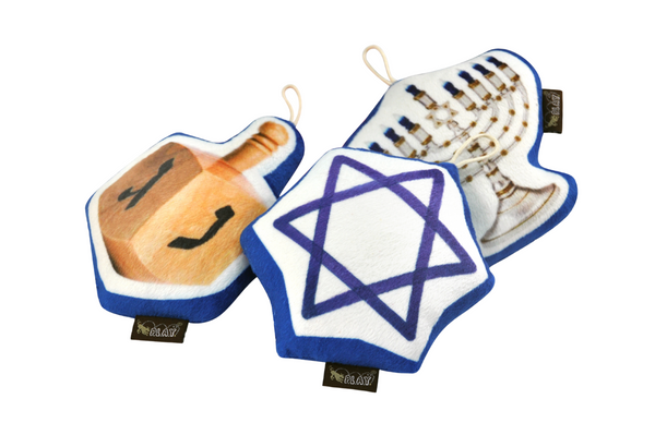 Hanukkah Holiday Collection - Star of David, Dreidel, Menorah (Three Plush Toys)