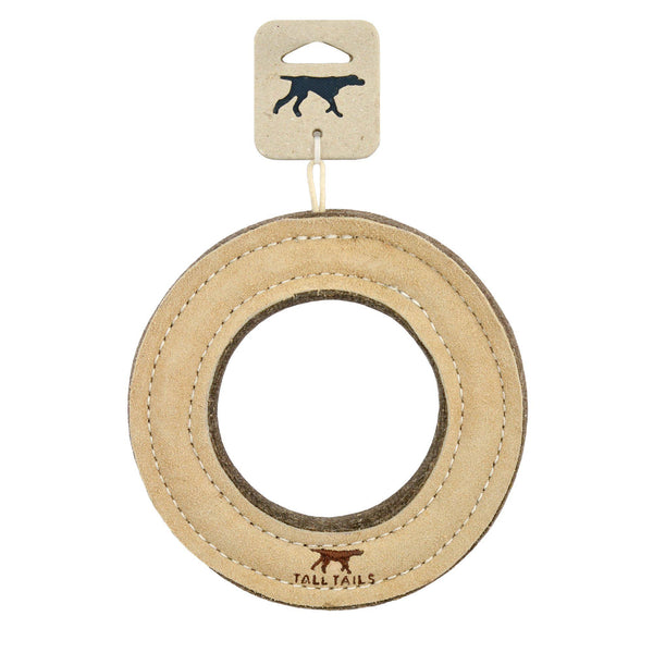Natural Leather & Wool Ring Toy - 7"